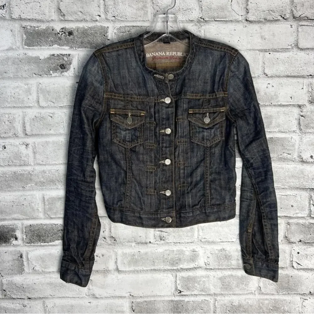 Banana Republic Premium Denim Cropped Dark Wash Jean Jacket Size XS - Picture 11 of 15